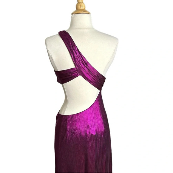 RETROFETE Galena Metallic Magenta One Shoulder Cutout Gown NWT M Formal Dress - Picture 5 of 16